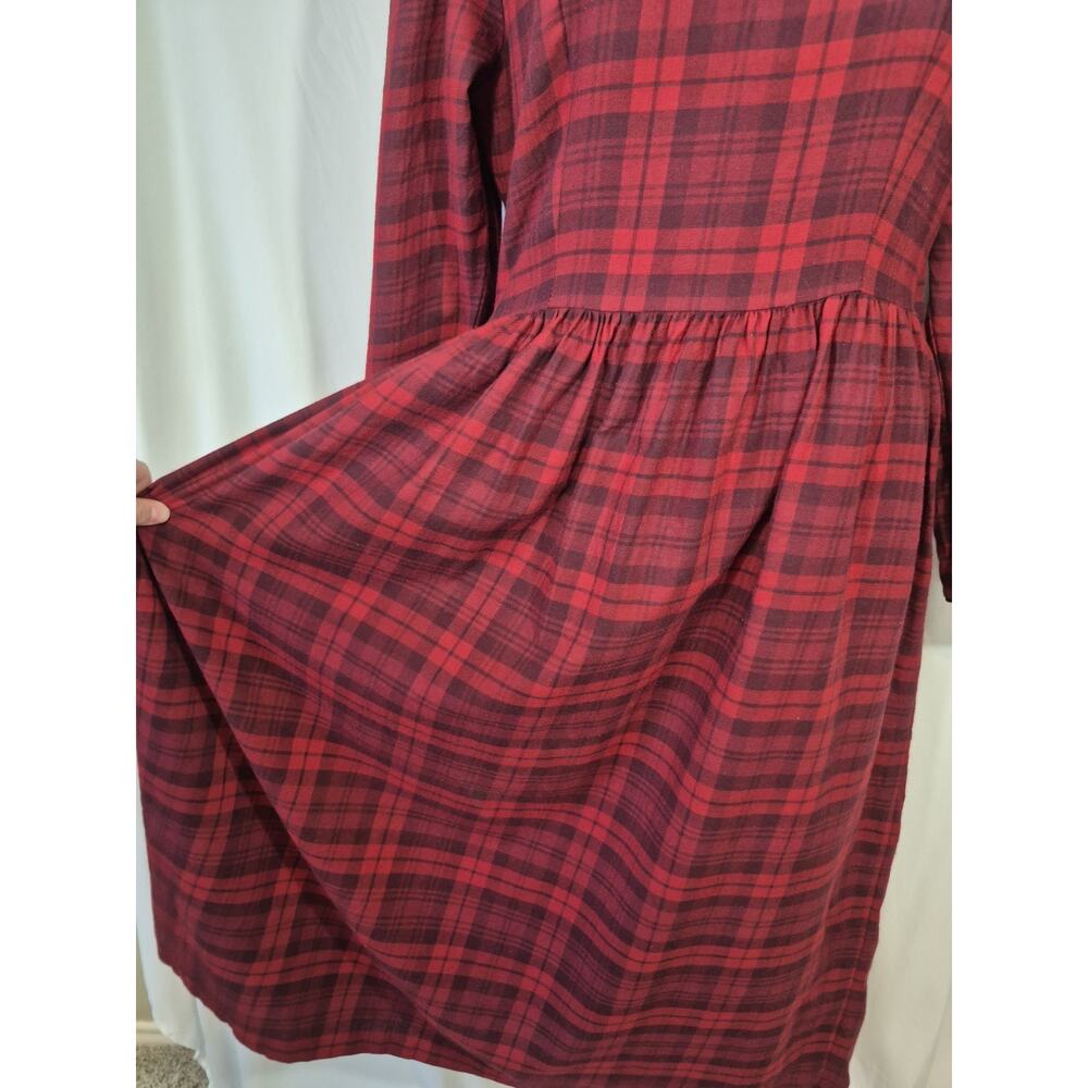 Vintage Laura Ashley Red Plaid Wool Blend Tartan Midi Dress US 12 - Picture 5 of 12